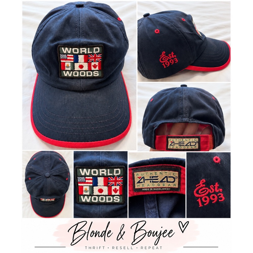 Ahead World Woods Est 1993 Golf Hat Navy Blue Red Adjustable Strapback Cap